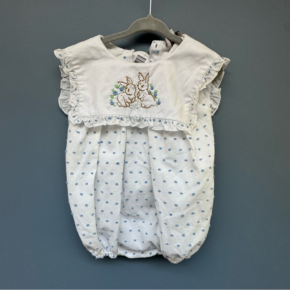 Cypress Row Baby Romper with Bunny Embroidery